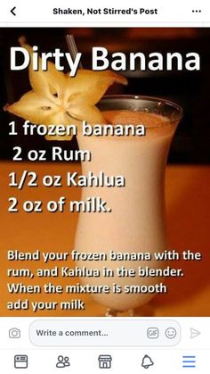 an image of a drink with the text dirty banana on it and instructions to make it