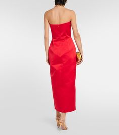 Strapless midi dress in red - Emilia Wickstead | Mytheresa Emilia Wickstead, Strapless Midi Dress, Strapless Neckline, Red Midi Dress, Color Design, The Dress, Midi Dress, Top Brands, Silk