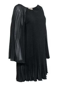 Current Boutique-Nicole Miller Artelier - Black Pleated Shift Dress w/ Bell Sleeves Sz P Pleated Shift Dress, Bracelet Craft, Bracelet Craft Diy, Nicole Miller, Craft Diy, Shift Dress, Round Neckline, Bell Sleeves, Little Black Dress