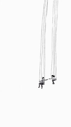 a drawing of two people on skis in the air with their feet dangling off