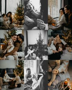 a collage of family photos with christmas tree