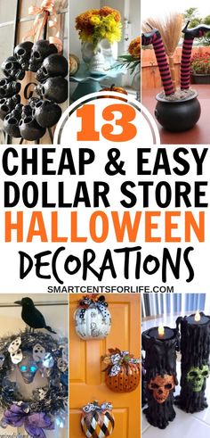 dollar store halloween decorations with text overlay that says cheap and easy dollar store halloween decorations