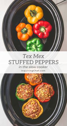 Slow Cooker Tex Mex Stuffed Peppers Stuffed Peppers Crockpot, Fajitas Bowls, Slow Cooker Taco Meat, Sheet Pan Tacos, Enchilada Bowl, Pan Tacos, Rice And Beef, Homecooked Dinner, Chicken Carnitas