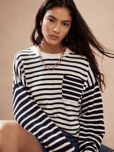 Beachy Outfits, Anthropologie Style, Fashion Wishlist, Soft Sweater, Women's Sweaters, Softest Sweater, Striped Tee, Stripe Sweater, Cashmere Sweaters