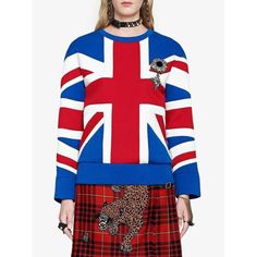 The sweatshirt continues to be a defining feature of Alessandro Michele's collections, here it is further embellished with a detachable crystal brooch. Hibiscus red, white and blue double jersey with Union Jack intarsia. Detachable bow brooch.Round shoulders. Three-quarter length sleeves.Designer Style ID: 457907X3F40100% cotton.Embroidery composition: brass, resin, silk, glassMade in Italy. Round Shoulders, Gucci Collection, Hibiscus Red, Gucci Sweater, The Bronx New York, Bow Brooch, British People, Jersey Sweatshirt, Buy Gucci