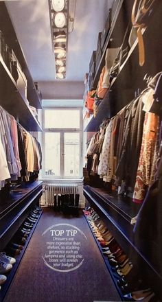 a walk in closet filled with lots of clothes