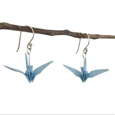 Miniature Origami Paper Cranes Make These Earrings Super Cute And Fun! These Are Made From Paper And Shouldn't Get Wet. They Have Been Coated With A Protectant Sealant. Brand New, Handcrafted, Extra Lucky! Light Blue Colorway Features: Dusty Light Blue Miniature Origami Cranes. (Please Note Colors May Vary Slightly Depending On Your Pc, Device, Etc.) - Handmade With Love - Sterling Silver Ear Wires - Approx. 1 1/8" Long Miniature Origami, Blue Crane, Crane Earrings, Fulani Earrings, Large Drop Earrings, Origami Cranes, Rabbit Earrings, Paper Cranes, Clover Jewelry