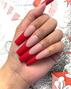 Red Sweater Weather-Pamper Nail Gallery-season of magic Nude French Tip, Alcohol Cleanse, Pretty Nail Designs Acrylics, April Nails, October Nails, Nails 2022, Sweater Nails, Cleansing Pads, Chili Red