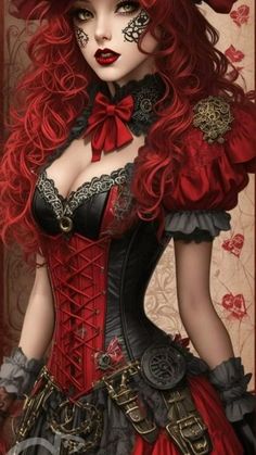 Victorian Punk Aesthetic, Steampunk Female Art, Steampunk Fashion Women, Steampunk Photography, Steampunk Witch, Steampunk Illustration, Steampunk Dolls, Redhead Art, Dark Alice In Wonderland