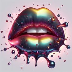 the lips are covered in liquid and bubbles