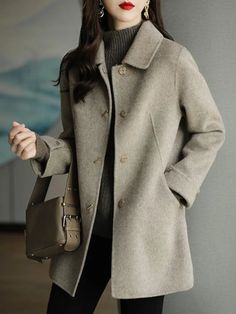 Elegant Non-stretch Winter Outerwear, Non-stretch Workwear Outerwear With Pockets, Non-stretch Outerwear With Pockets For Work, Womens Office, Fashion Office, Middle Age Fashion, Wool Coat Women, Long Wool Coat, Women Overcoat