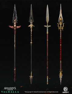 ArtStation - Assassins Creed Valhalla - Spears, Ren Gomos Cool Spears Design, Magic Spear, Juno Tattoo, Spears Design, Assassins Creed Valhalla, Bloodborne Art, Assassin's Creed Valhalla, Harley Quinn Artwork, Props Art