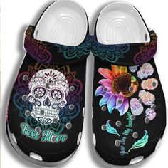 Get your product: Sugar Skull Zero Given Sunflower Hippie Personalized Crocs Shoes - Mexican Skull Flower Tatoo Shoes Crocbland Clog Gifts For Men Women
1. PRODUCT INFORMATION:

Incredibly light and fun to wear.
Water-friendly and buoyant; weighs only ounces.
Ventilation ports add breathability and help shed water and debris.
Easy to clean and quick to dry.
Upper: Croslite.
Lining: Croslite.
Sole: Croslite.
2. SIZE CHART:
3. RETURN:
We will gladly issue you a replacement item or issue a refund b Mexican Skull, Crocs Clog, Skull Flower, Sugar Skull Tattoos, Mexican Skulls, Crocs Classic Clogs, Flower Skull, Shoe Gifts, Crocs Shoes