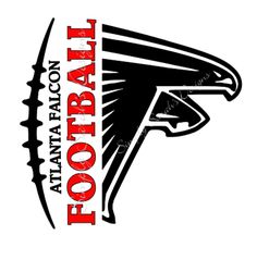 the atlanta football logo is shown in red and black, with an eagle on it