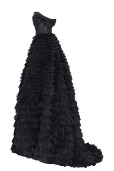 Spectacular frill-layered ball gown in black that will become a timeless wardrobe item. Featuring a one-shoulder heart-shaped neckline, a semi-transparent corset with lace-up closure on the back, and a stunning frill-layered volumetric maxi tulle skirt with a long train. Details: Material: Tulle Fabric Composition: 100% polyester Sleeves style: Sleeveless one-shoulder Silhouette: Princess dress Skirt length from waist: 115 cm Neckline: Heart-shaped neckline Back: Lace-up corset Built-in cups Lin Strapless Party Ball Gown With Ruffles, Black Fitted Ball Gown With Ruffles, Fitted Black Ball Gown With Ruffles, Black Fitted Ruffle Ball Gown, Evening Dresses With Ruffles And Long Train, Strapless Evening Gown With Ruffles, Strapless Ruffled Evening Gown, Party Gown With Ruffles In Black, Evening Organza Ball Gown With Ruffles