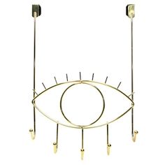 an eye - shaped metal rack with four hooks and two eyes on each side, hanging from the ceiling