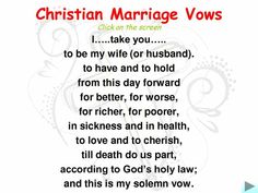 a poem written in red and white with the words christian marriage vows