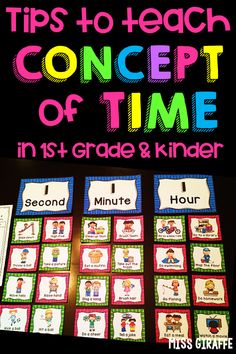 a poster with the words, tips to teach concept of time in first grade and kinder