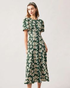 Free shipping on orders over $69. Shop The Green Round Neck Short Sleeve Floral Midi Dress - green - xs,s,m,l,xl at RIHOAS. Modest A-line Dress With Floral Print, Modest Green Floral Print Dress, Green Floral Print A-line Midi Dress, Elegant Midi Dress, Spring 23, Tailored Clothes, Elegant Midi Dresses, Floral Shirt Dress, Midi Short Sleeve Dress