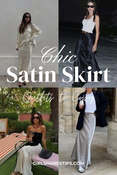 Satin Skirt Black Tie, Silk Skirt Outfit Summer, Midi Satin Skirt Outfit, Fancy Brunch Outfit, Black Silk Skirt Outfit, Satin Maxi Skirt Outfit, Satin Midi Skirt Outfits, Satin Skirt Outfit Summer, Satin Skirt Outfit Classy