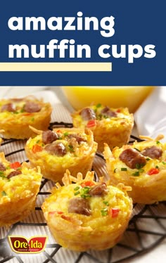 there are many muffins on the rack with some fruit in the background and text overlay reading amazing muffin cups