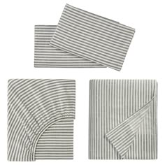 three pieces of grey and white striped linen