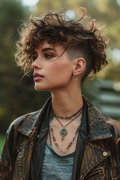 Naomi Scott Short Hair, Punk Curly Hairstyles, Mullet For Curly Hair, Wild Short Hair, Queer Haircuts Long, Sidecut Women, Blond Undercut, Quick Weave Bob Hairstyles, Gender Fluid Haircuts