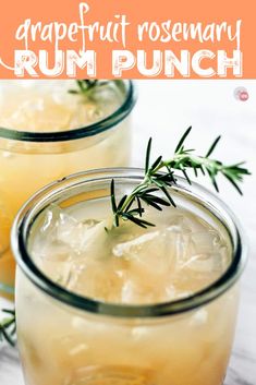 grapefruit rosemary rum punch in two glasses