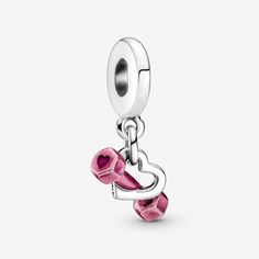 Dumbbell & Heart Dangle Charm | Sterling silver | Pandora US Charms Pandora, Bracelet Pandora, Pandora Bracelet Charms, Pink Enamel, Pandora Bracelets, Bracelet Collection, Dangle Charms, Pandora Bracelet, Pandora Jewelry