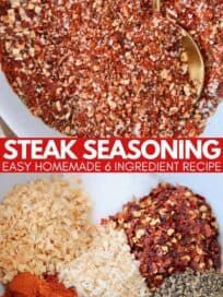 the cover of steak seasoning is shown in three different colors and sizes, including red