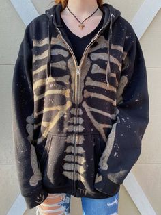 SKELEHOODIE Bleached Skeleton Zip-up Hoodie - Etsy Grunge Outfits Women, Bleaching Clothes, Womens Sweater Coats, Zipper Cardigan, Lana Del Ray, Sweater Coat, Halloween Skull