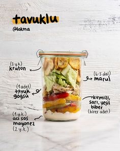 a jar filled with different types of food