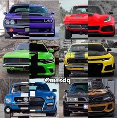 many different colored cars are shown in this collage with the same color and size