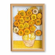 a painting of sunflowers in a yellow vase