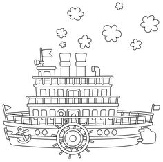 a ship that is floating on the water with clouds in the sky and stars above it