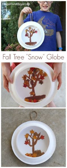 the fall tree snow globe is made from paper plates