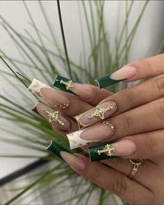 Green Acrylic Nails, Colored Acrylic Nails, Girly Acrylic Nails, French Acrylic Nails, Unique Acrylic Nails, Square Acrylic Nails, Funky Nails, Dope Nails, Best Acrylic Nails