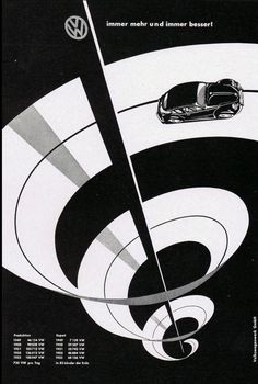 an advertisement for the vw golf car, with a black and white design on it