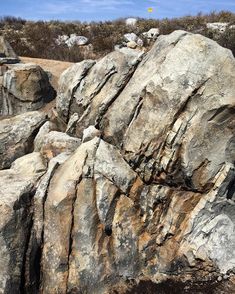 large rocks are piled together on the ground