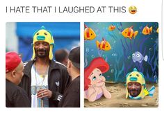 a man with a funny hat on next to pictures of cartoon characters