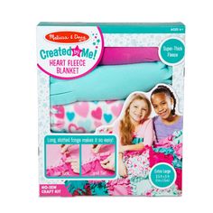 the children's bedding set is packaged in pink and blue with hearts on it