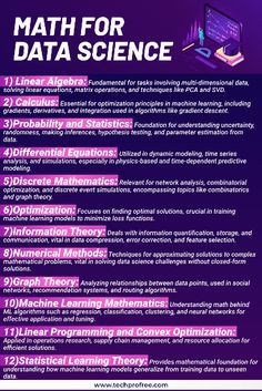 a poster with the words math for data science in pink and purple font on it