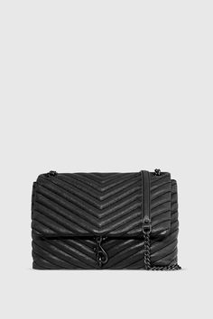 Edie Flap Shoulder Bag – Rebecca Minkoff Black Shellac, Flap Shoulder Bag, Womens Designer Handbags, Dog Clip, Handbags Designer, Shoulder Bag Black, Black Quilt, Quilted Bag, Black Hardware