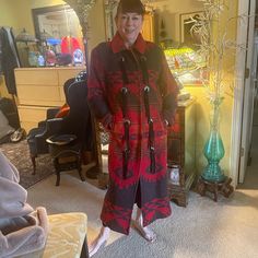 Vintage Woolrich Navajo Wool Blanket Coat In Spectacular Condition. Fits Size Extra Large But Tag Says Small. Measurements: Bust 44”/Arm Length 25”/Length 48.5” Wool Blanket Coat, Coats Vintage, Blanket Coat, Vintage Woolrich, Wool Blanket, Extra Large, Black And Red, Jackets For Women, Jackets & Coats