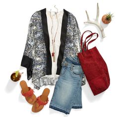 Out Of Office Re: Vacation. Stay cool during desert excursions in breezy kimonos & cutoffs. #SpringBreak Kimono Top Outfit, Black And White Kimono, Jean Skirts, White Kimono, Dress Gallery, Bermuda Jeans