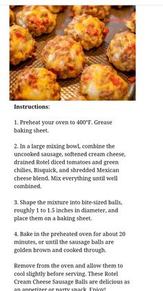 the recipe for baked cheese balls is shown in this page, with instructions to make them