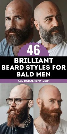 Beard And Bald Head, Bald Beard Glasses, Bald Beard Styles For Men, Bald And Bearded Men Style, Hats For Bald Men, Bald Beard Styles, Bald Guys With Beards