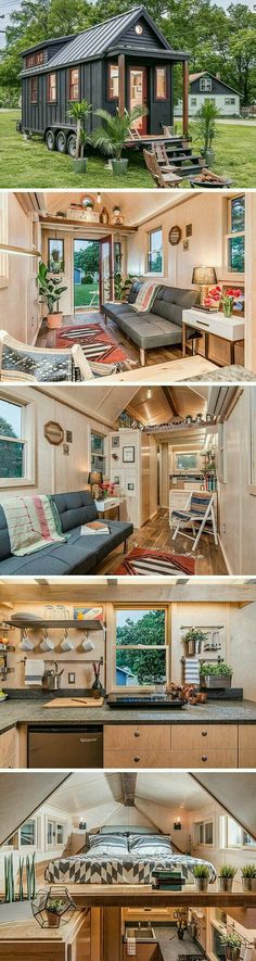 the inside and outside of a tiny house