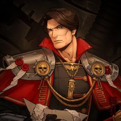 a man dressed as dracula in a red cape and black suit with gold accents on his chest