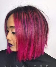 Colorful Bob, Short Magenta Hair, Dark Fuchsia Hair, Short Fuschia Hair, Magenta Bob Hair, Short Bright Pink Hair, Fushia Hair Color Magenta, Fuschia Hair, Red Bob Hair